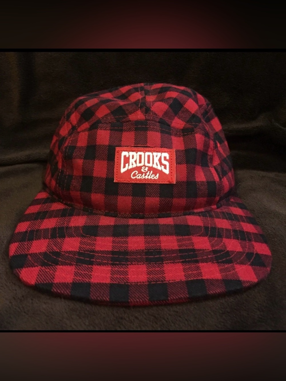 Crooks & Castles Red & Black Checkered Plaid Five-Panel Hat OS
